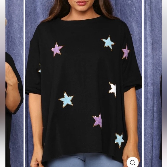 Fantastic Fawn Tops - Fantastic Fawn Star Brite Sequin Oversized Top Black Size M